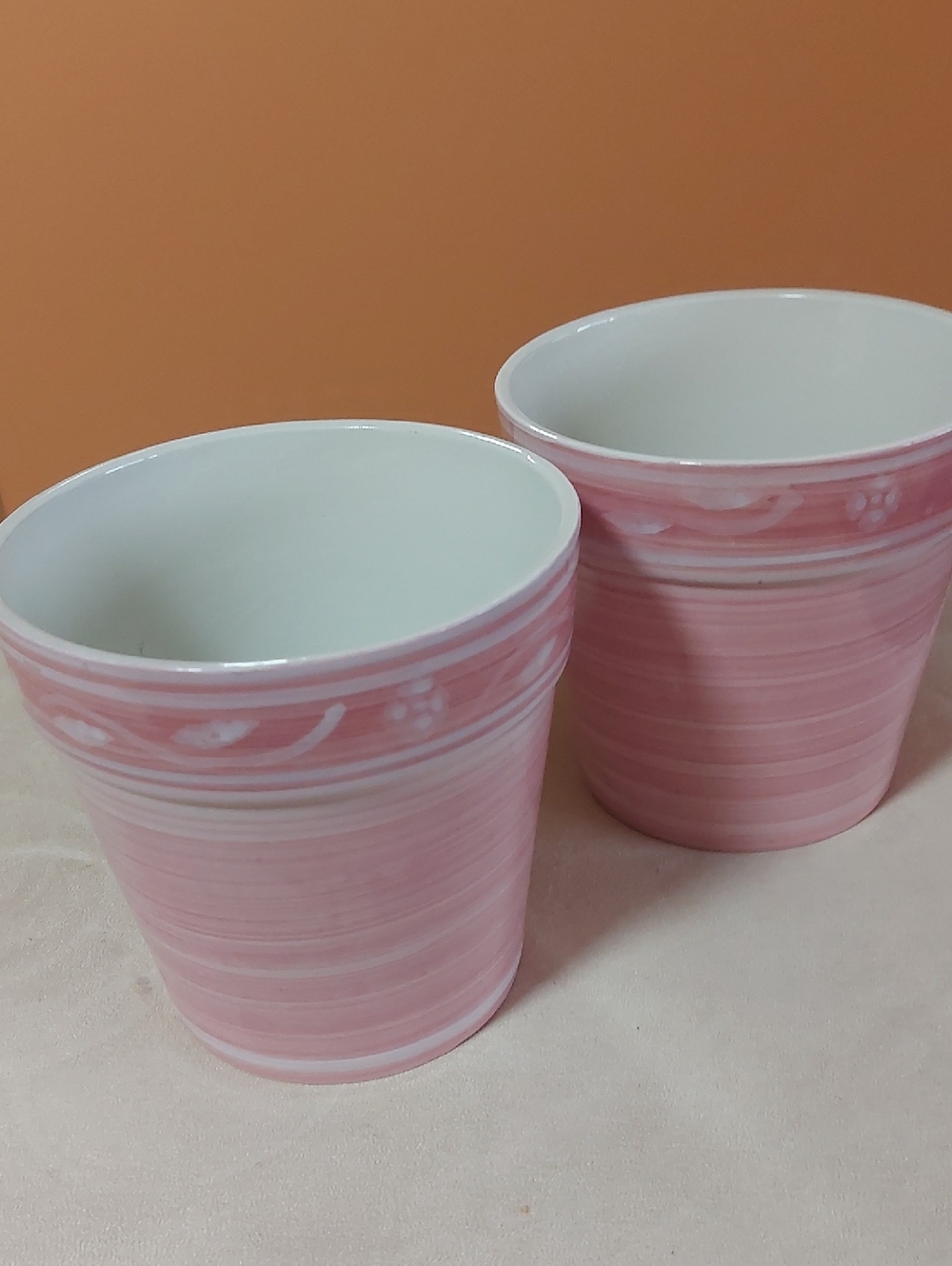 Pink Striped Ceramic Vase Pair